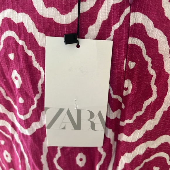 New! Zara pink geometric beaded deep neck cotton/linen mini dress. - Picture 8 of 16